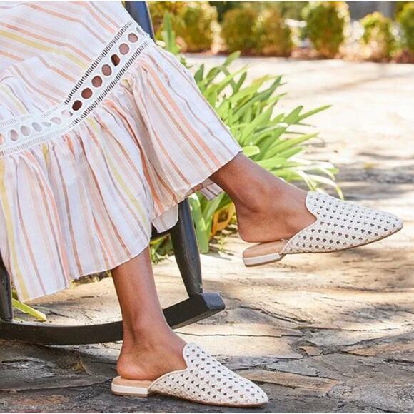 NWT Women's Birdies Phoebe Woven Slide Mule Ecru Woven Faux Leather size 7 Boho - Picture 6 of 6